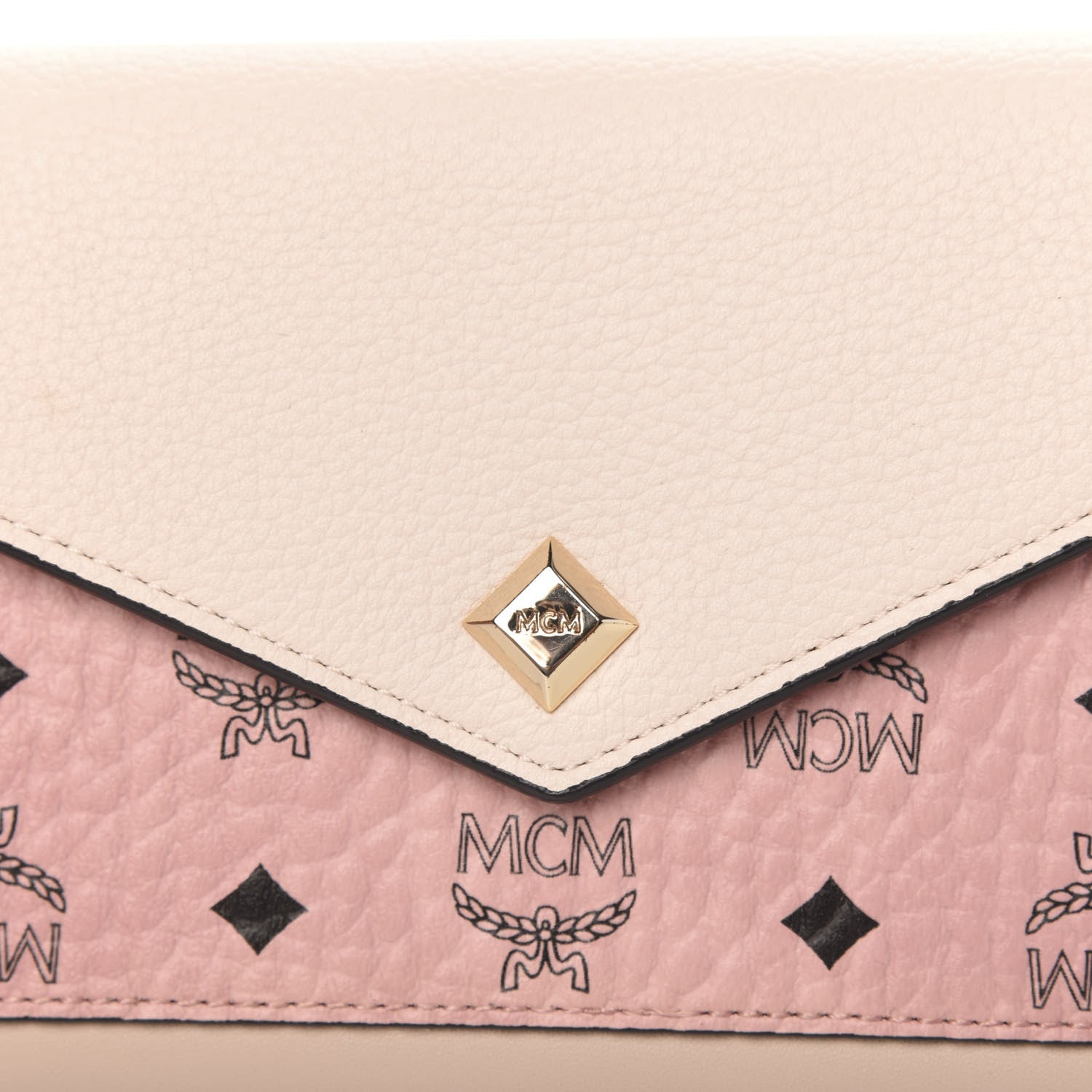 MCM Calfskin Visetos Monogram Love Letter Color Block Wallet On Chain Pink Beige 9 of 10