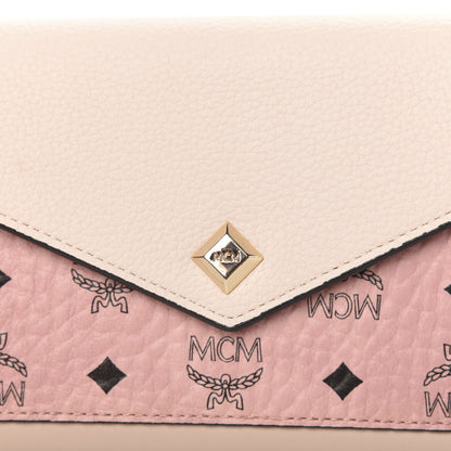 MCM Calfskin Visetos Monogram Love Letter Color Block Wallet On Chain Pink Beige 9 of 10