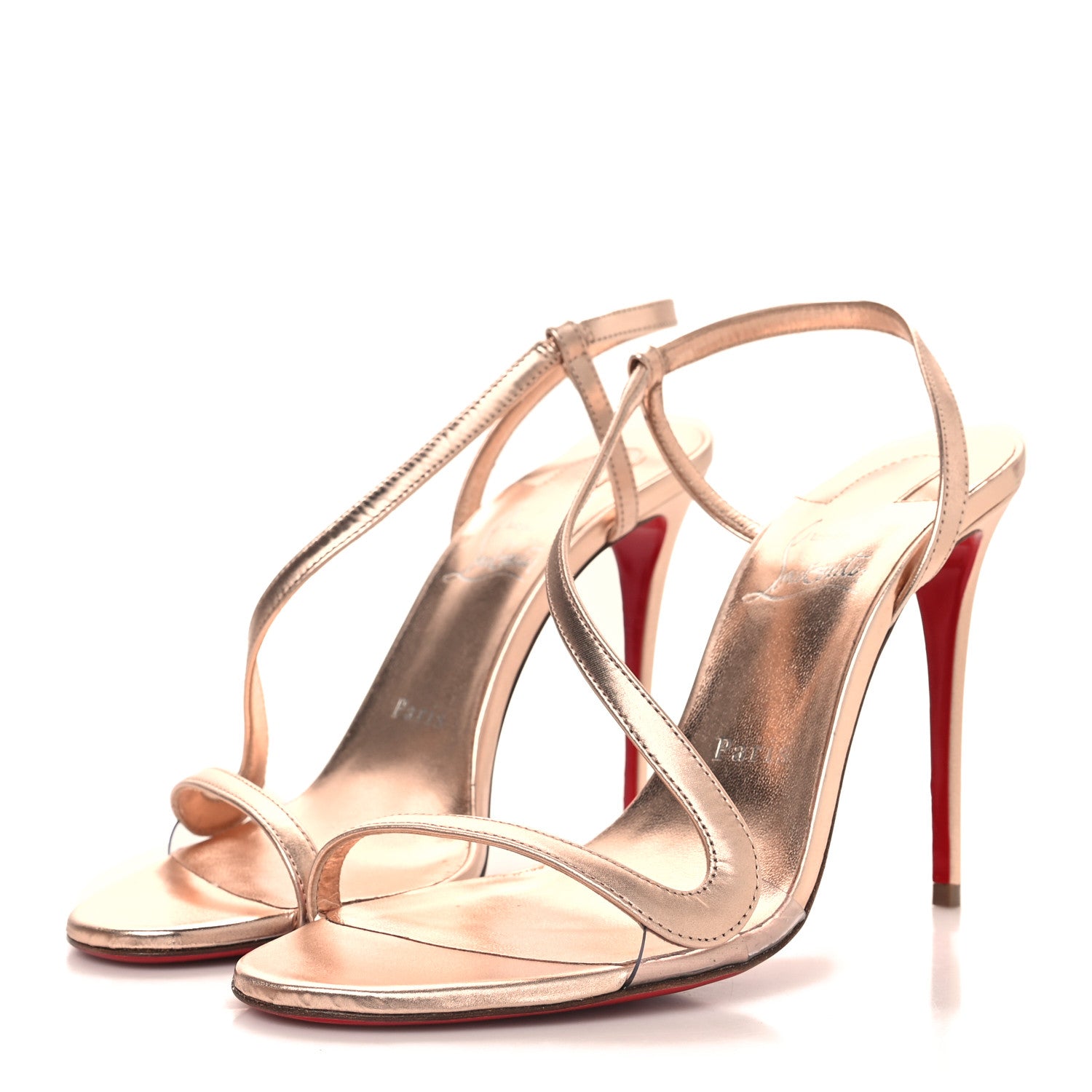 Christian Louboutin Kid Laminato Satin PVC Rosalie 100 Sandals 38 Leche 3 of 9