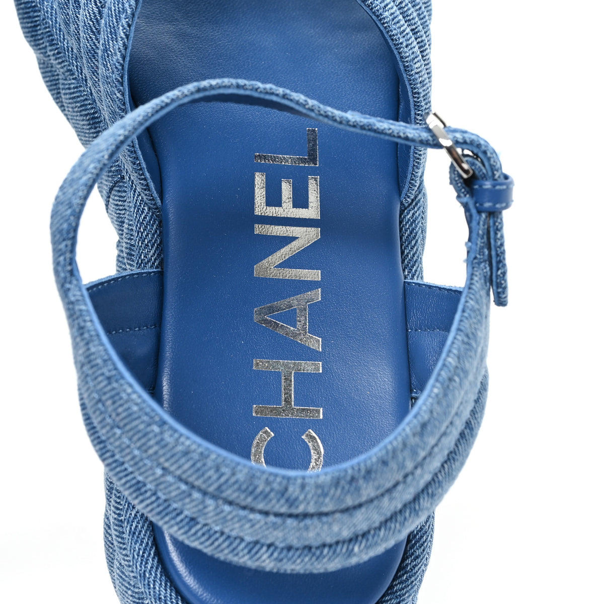 Chanel Denim Quilted CC Platform Thong Sandals 40 Blue 8 of 10