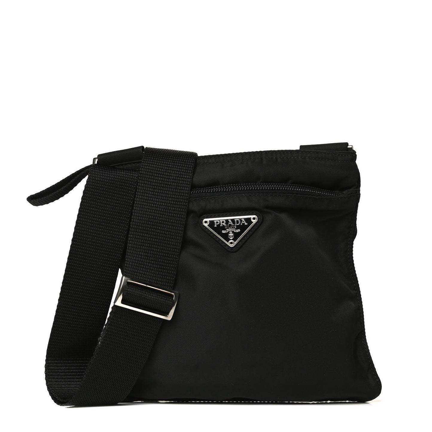 Tessuto Nylon Saffiano Flat Messenger Bag Black