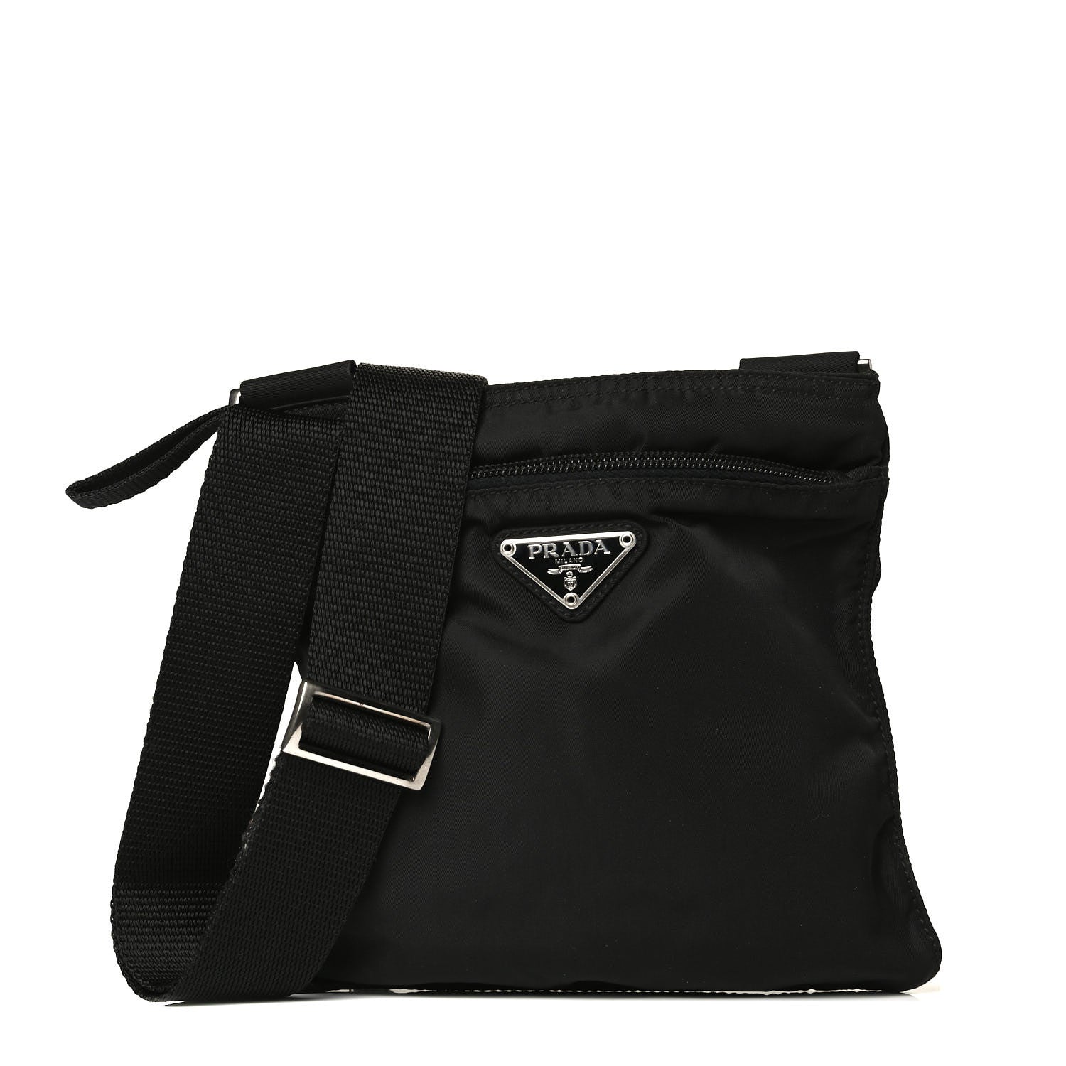 Prada Tessuto Nylon Saffiano Flat Messenger Bag Black 1 of 10