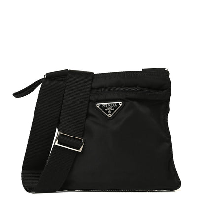 Prada Tessuto Nylon Saffiano Flat Messenger Bag Black 1 of 10