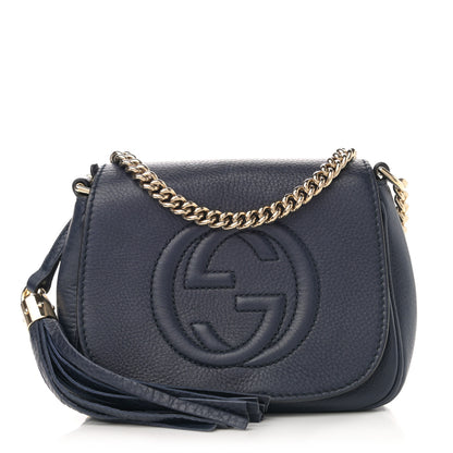 Gucci Pebbled Calfskin Small Soho Flap Crossbody Blue 1 of 11