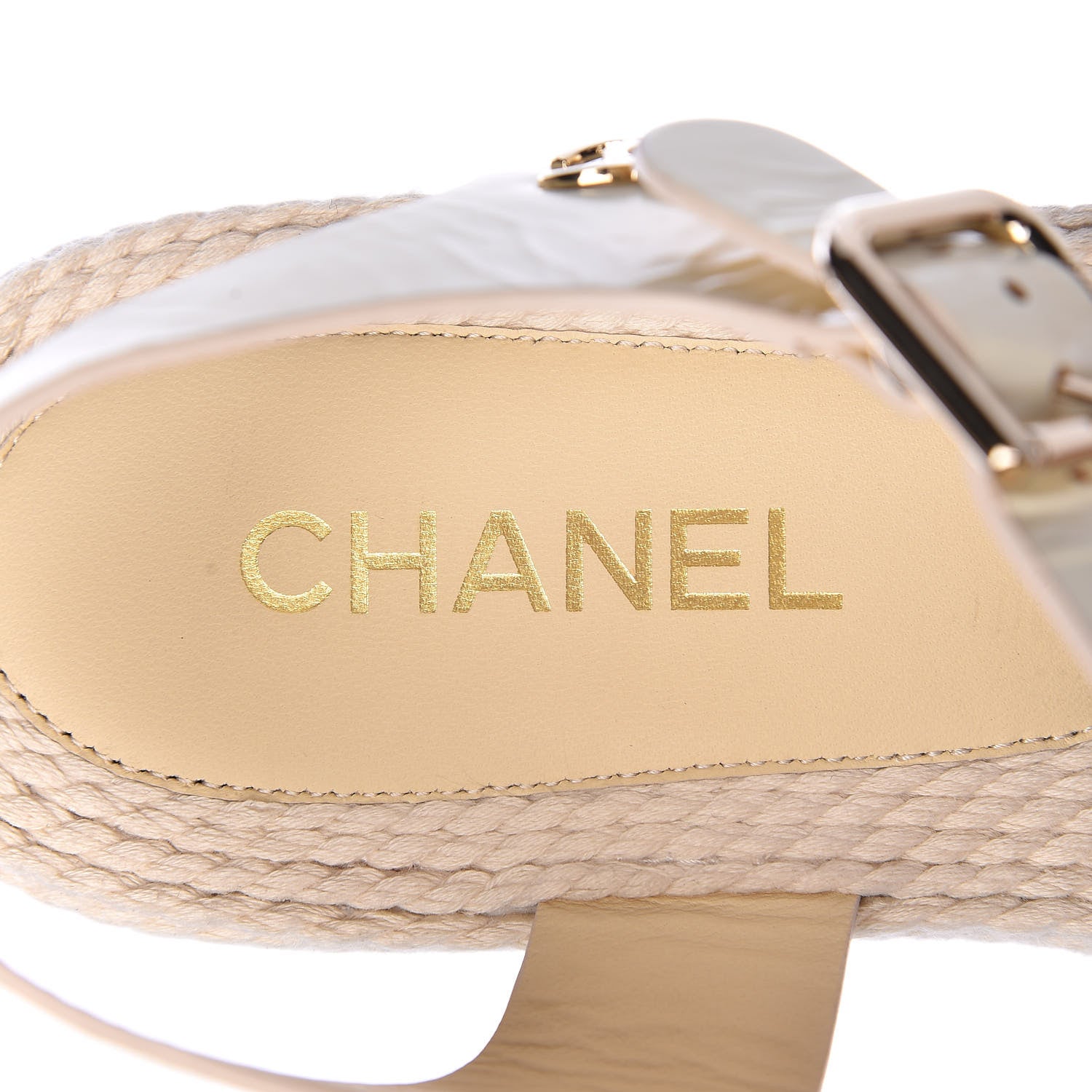 Chanel Cord Calfskin CC Sandals 41 Beige White 5 of 9