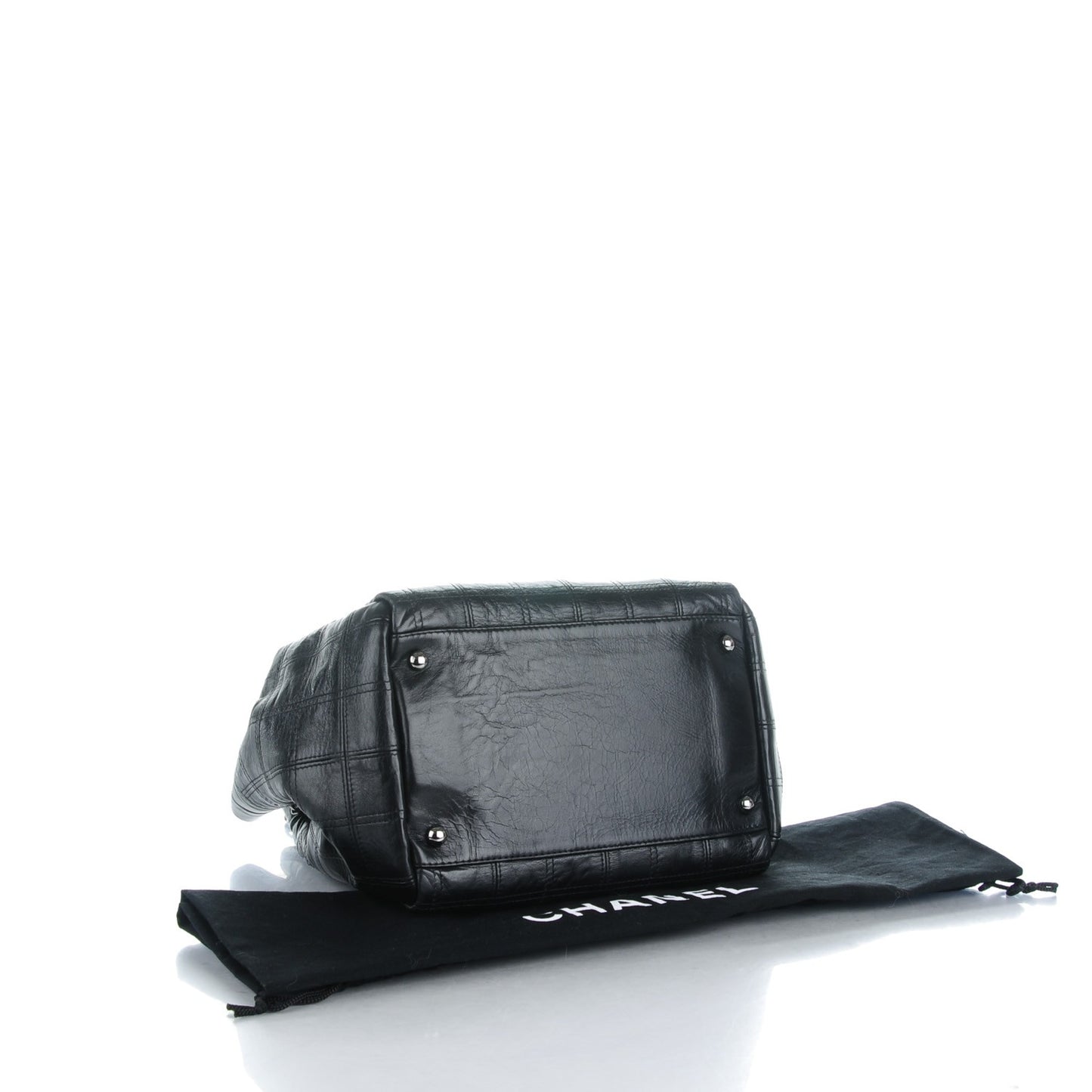 Lambskin Square Stitched Lax Accordion Shoulder Bag Black