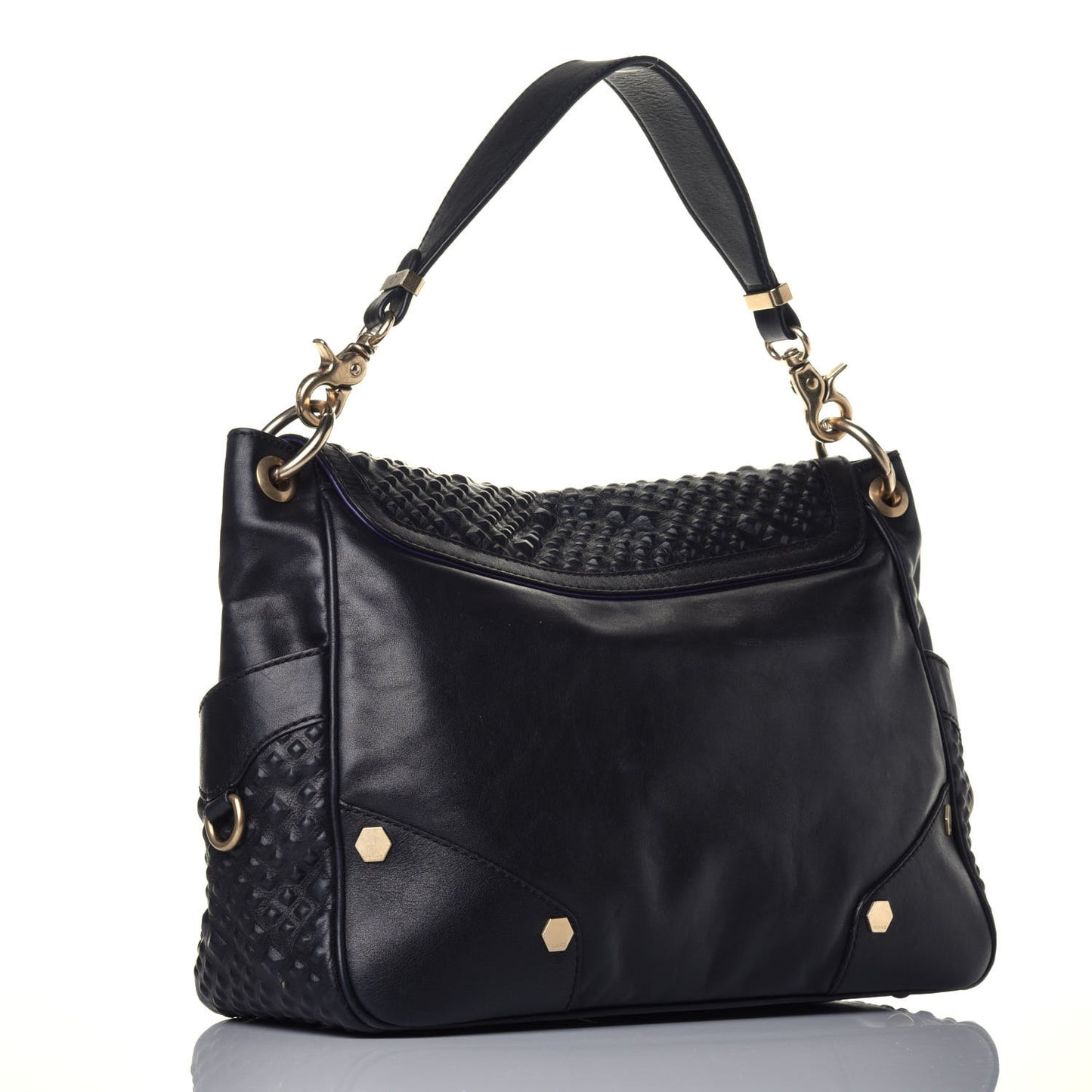 Calfskin Embossed Medusa Flap Hobo Black