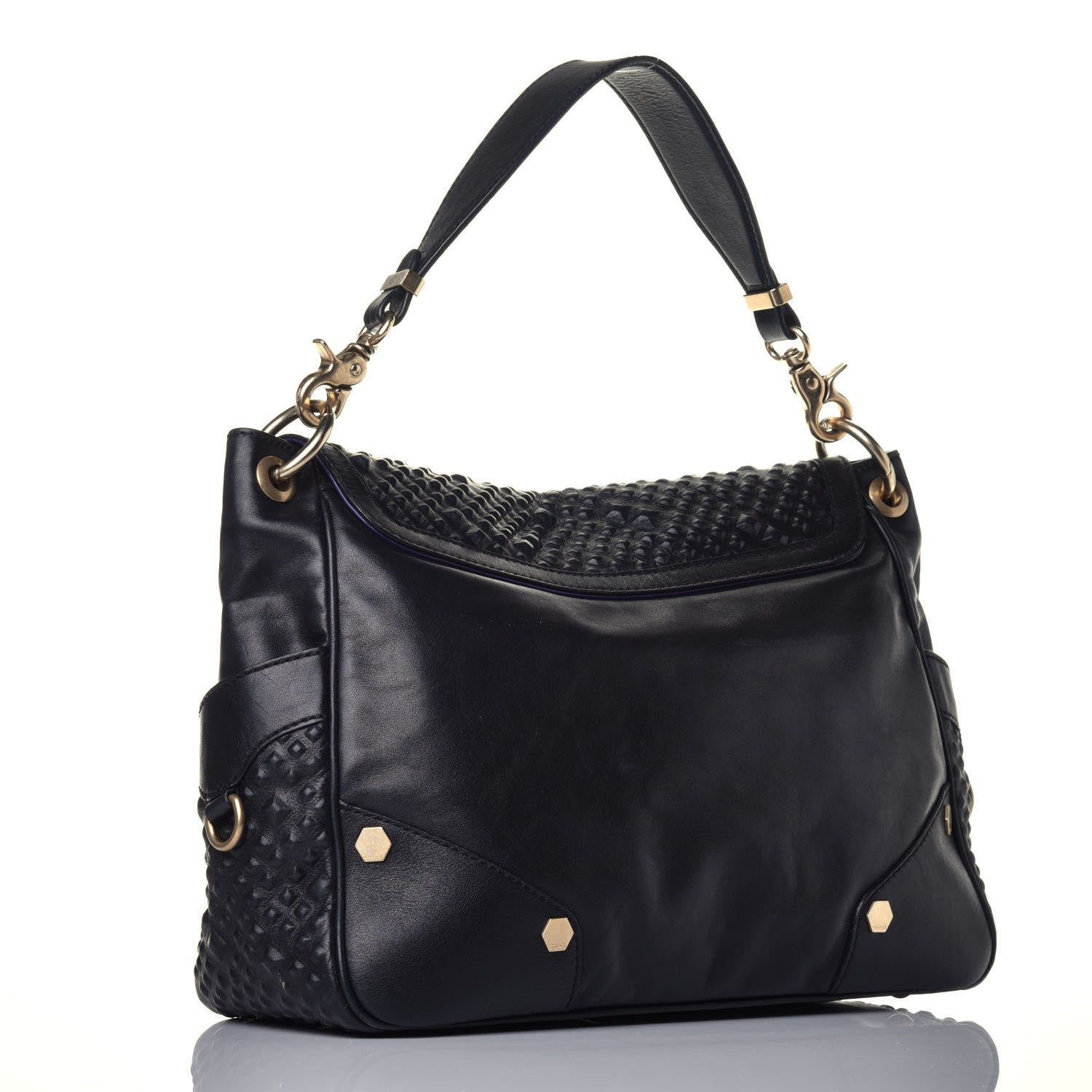 Versace Calfskin Embossed Medusa Flap Hobo Black 3 of 8