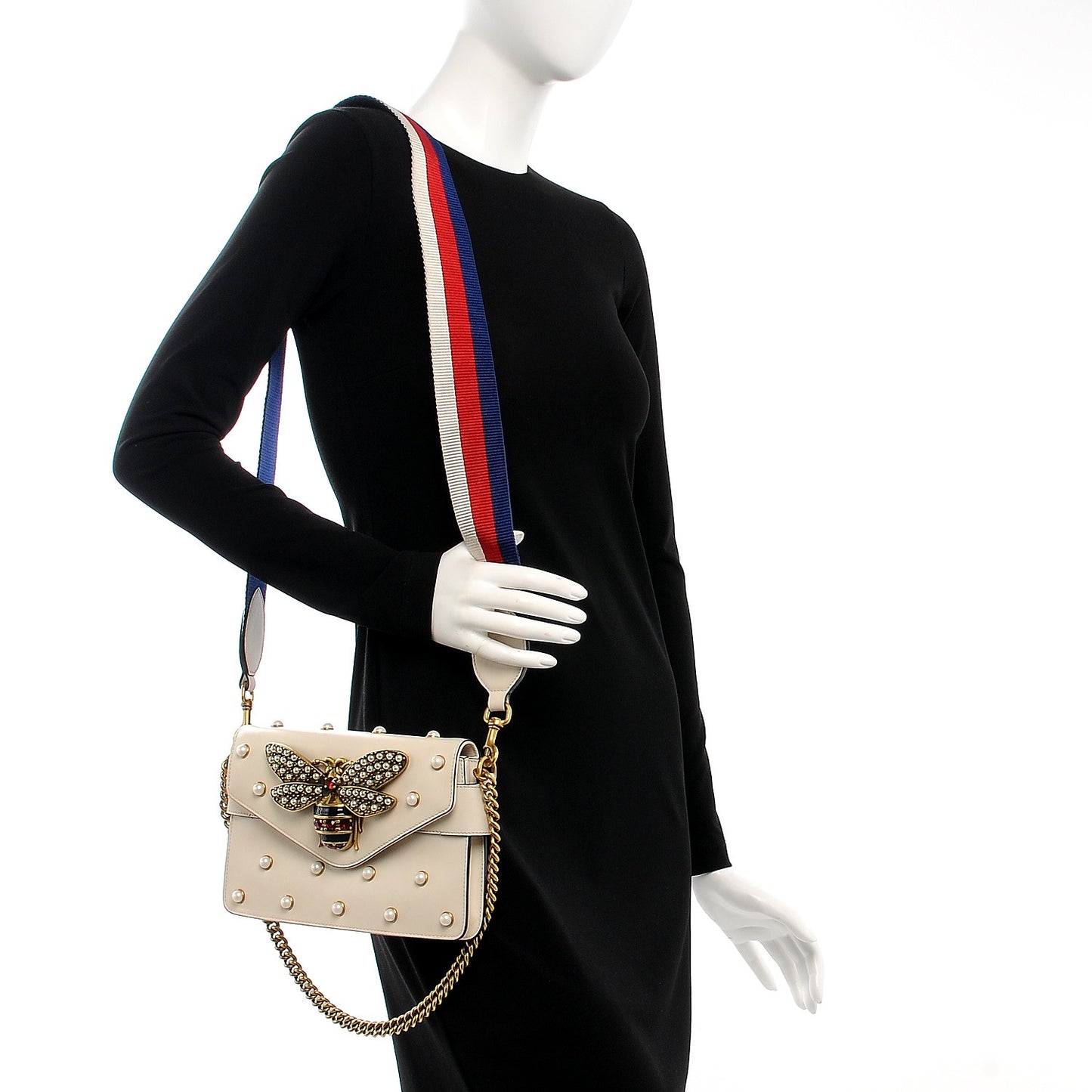 Nappa Pearl Studded Mini Queen Margaret Broadway Shoulder Bag Mystic White