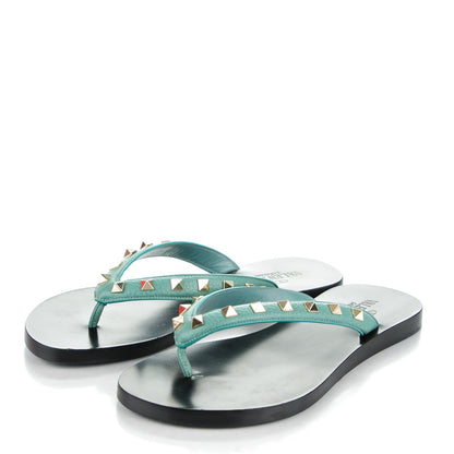 Valentino Garavani Calfskin Rockstud Thong Sandals 37 Blue 3 of 8