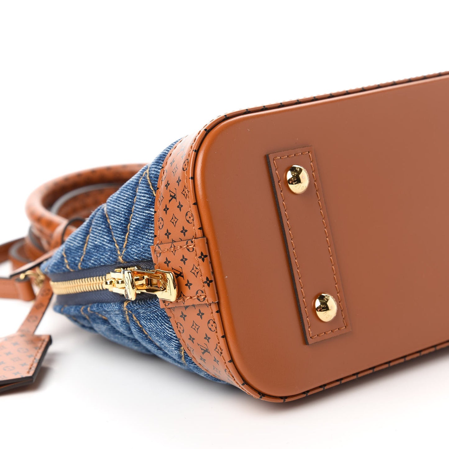 Denim Calfskin Reverse Monogram Malletage Alma BB Blue