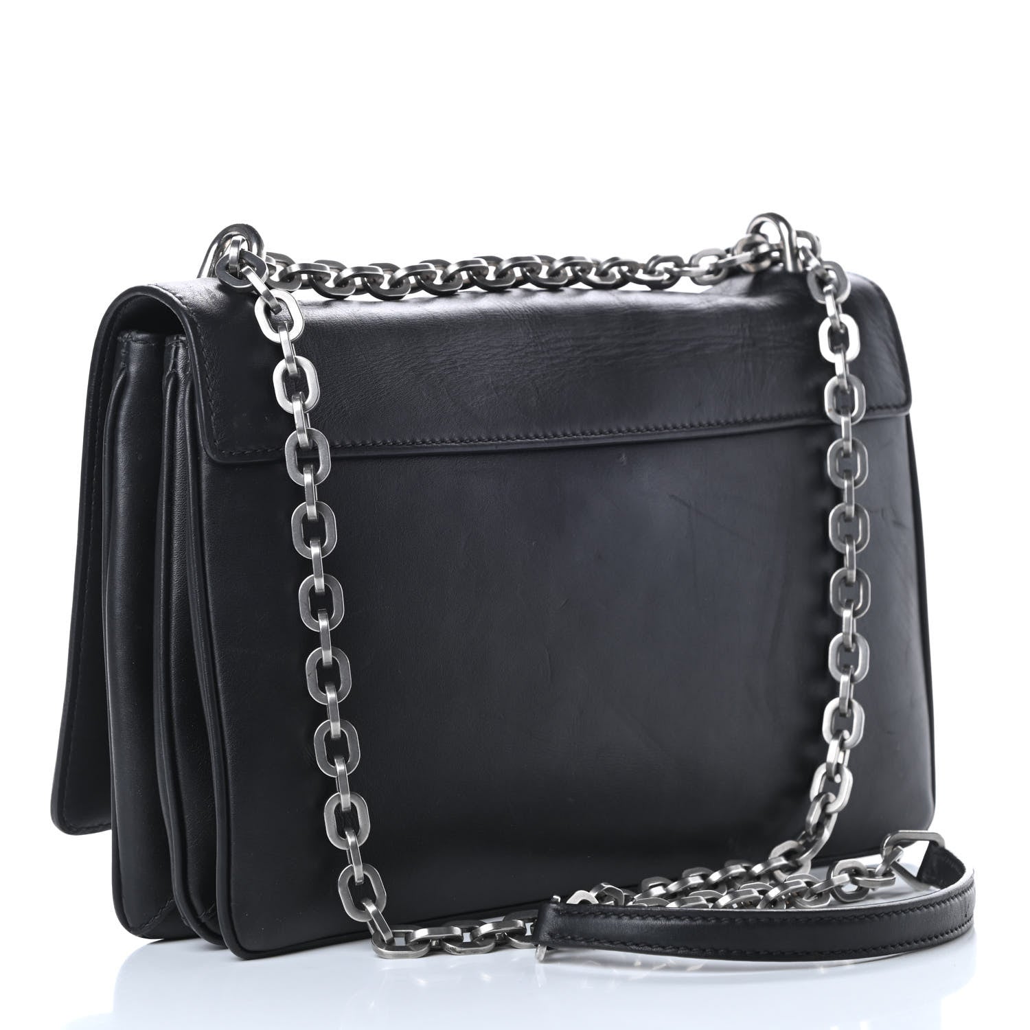 Prada Soft Calf Chain Shoulder Bag Black 4 of 23