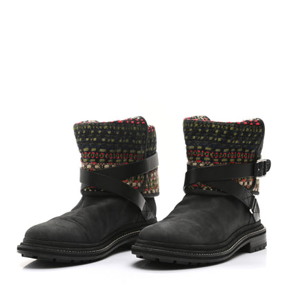 Chanel Tweed Calfskin CC Short Boots 40 Black Green Red 3 of 8