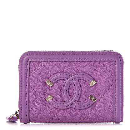 Chanel Caviar Quilted Filigree Coin Purse Purple 1 of 8
