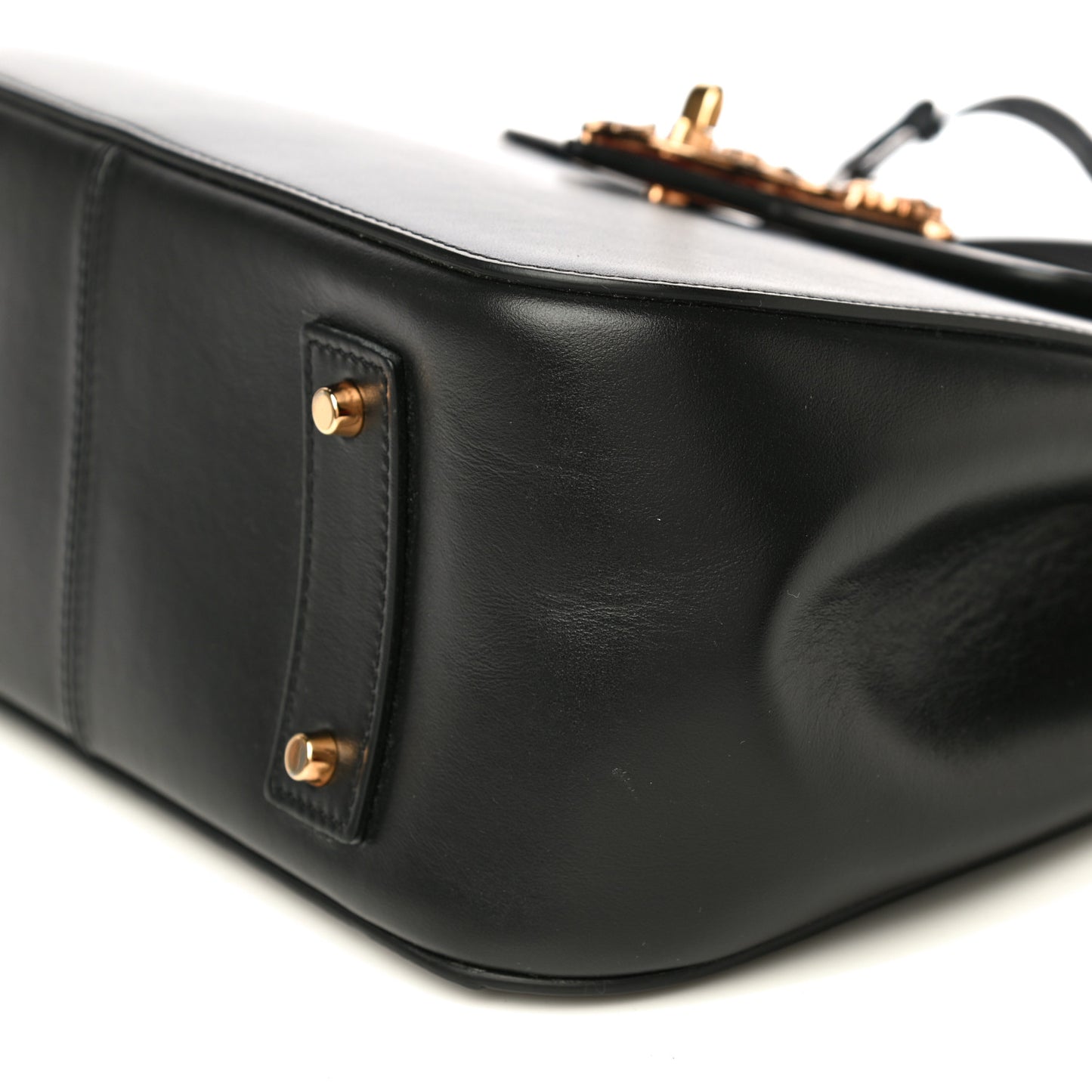Vitello Barocco Virtus Small Top Handle Shoulder Bag Black