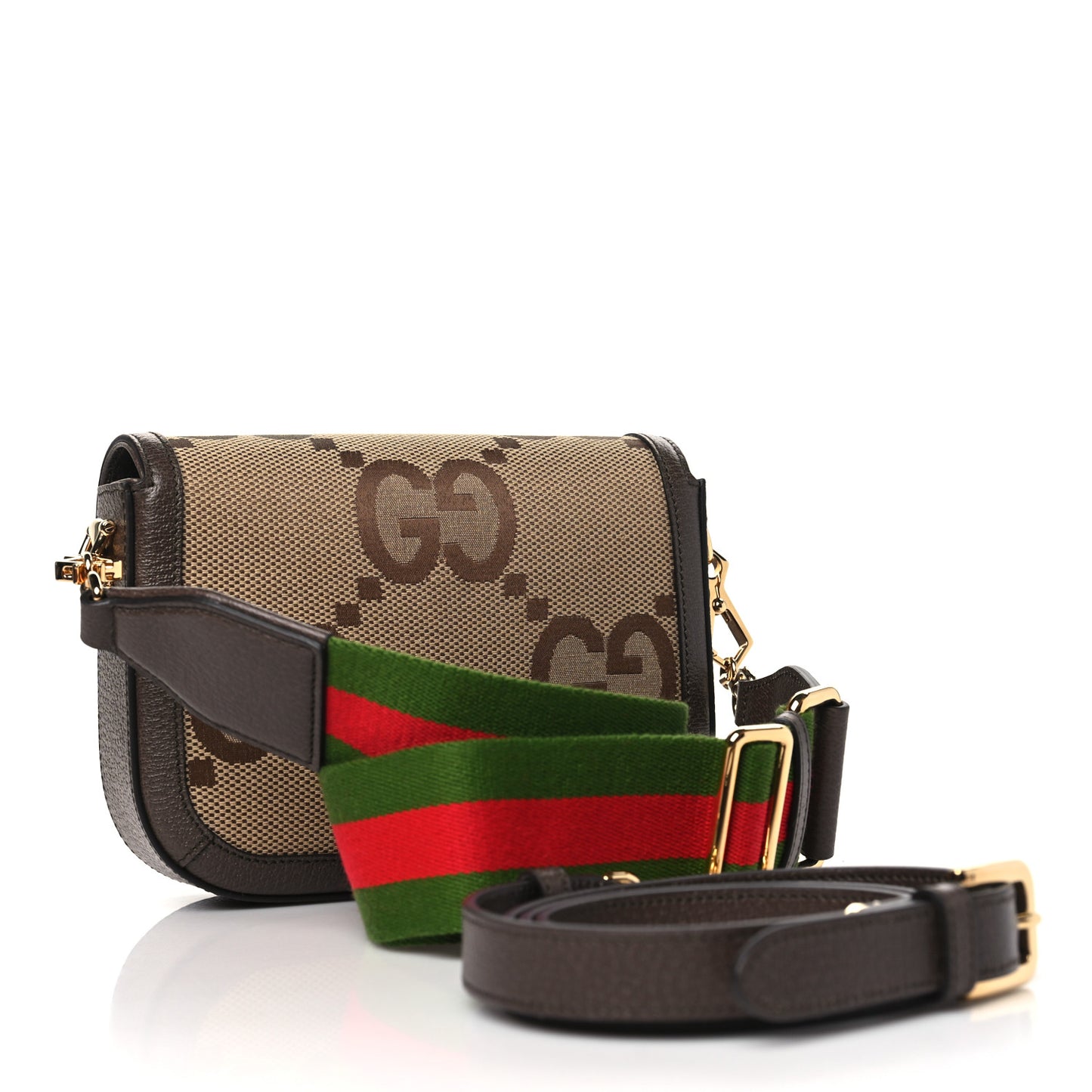 Monogram Jumbo GG Textured Dollar Calfskin Web Mini Horsebit 1955 Shoulder Bag Camel Ebony New Acero