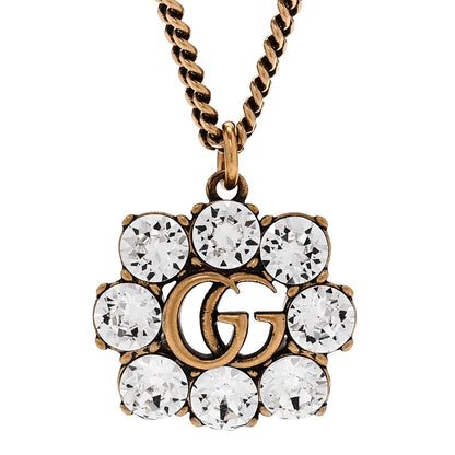 Gucci Crystal Embellished Double G Necklace Aged Gold 4 of 6