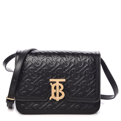 Burberry Calfskin Monogram Embossed Small TB Bag Black 1 of 9