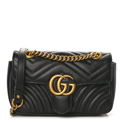 Gucci Calfskin Matelasse Mini GG Marmont Shoulder Bag Black 1 of 9