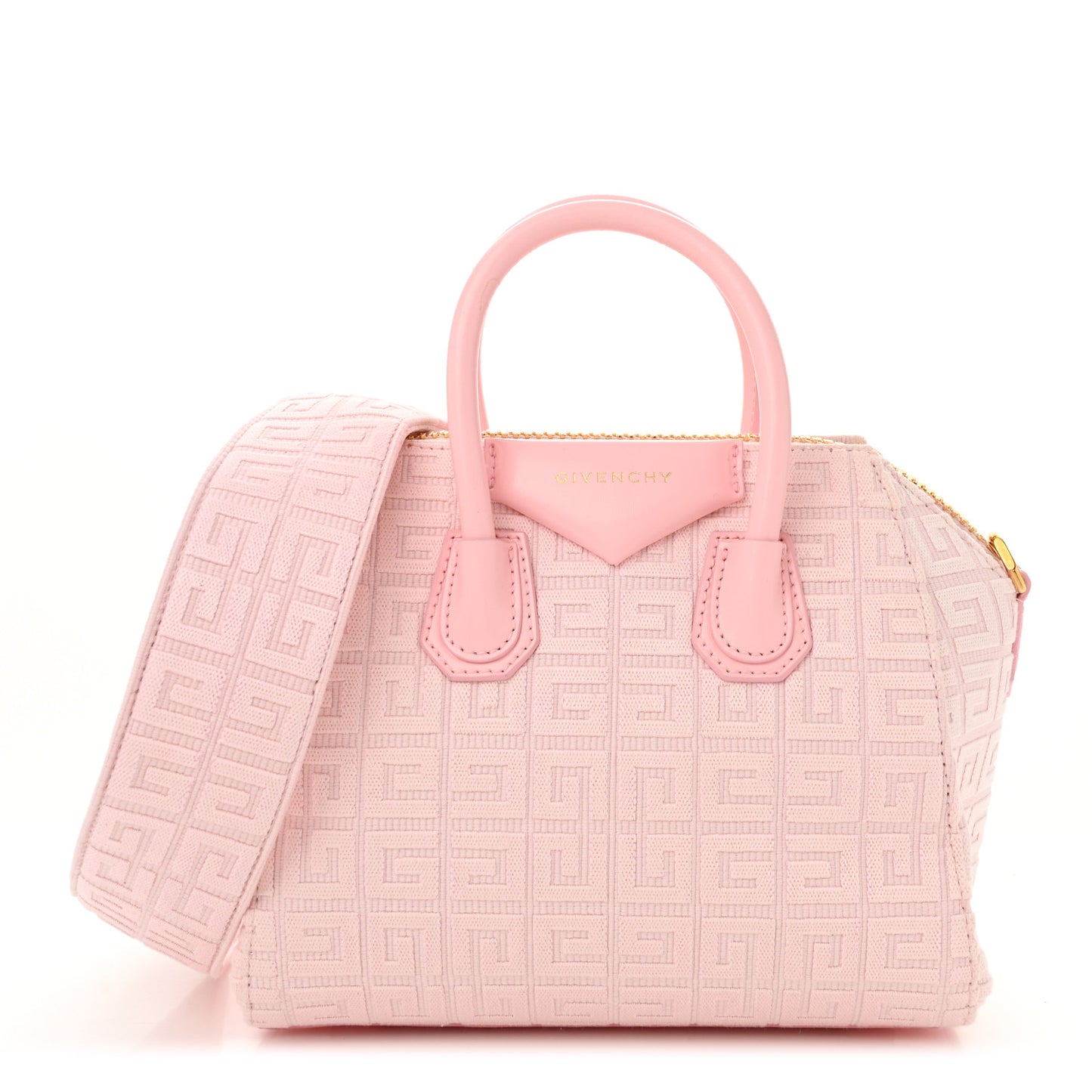 Canvas Jacquard Embroidered Calfskin 4G Mini Antigona Tender Pink