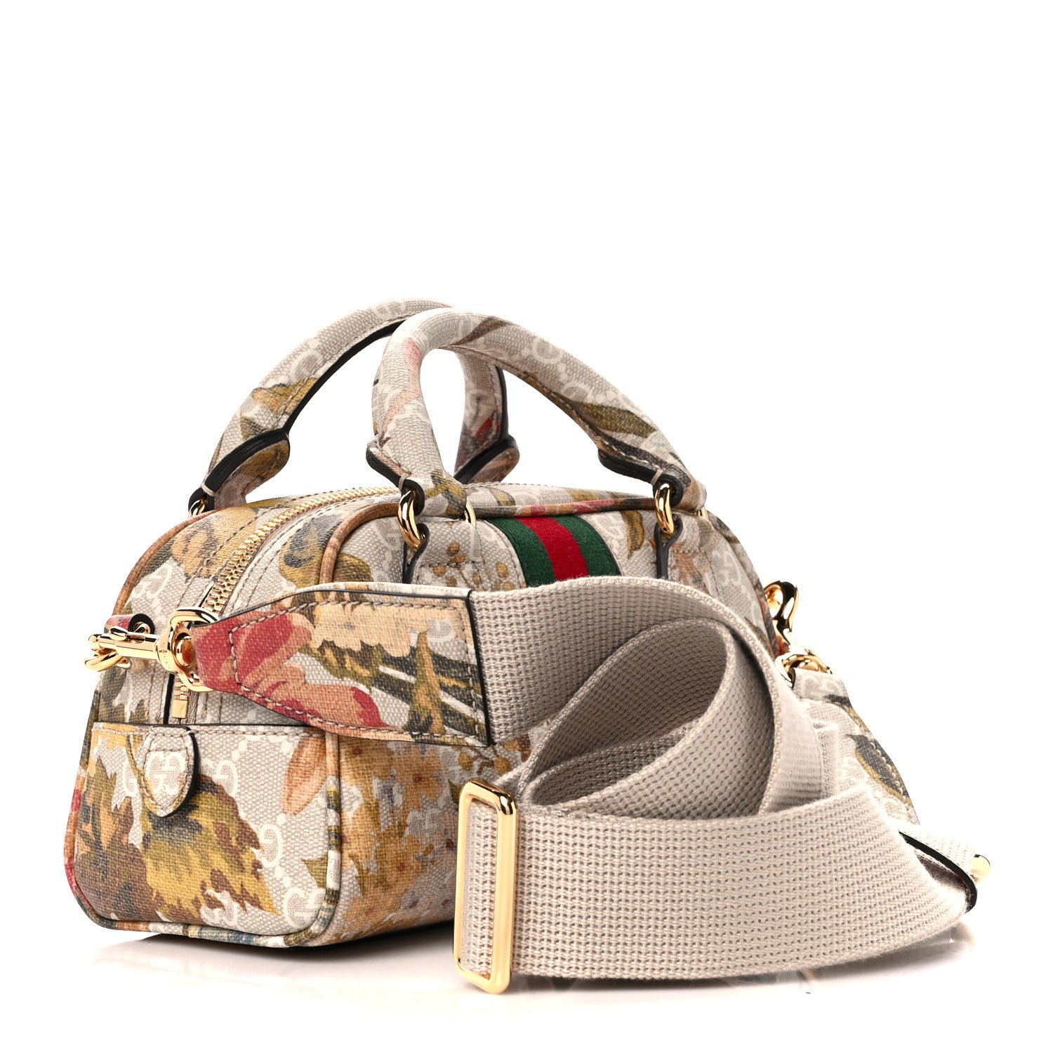 Gucci GG Supreme Monogram Water Flora Web Mini Ophidia Top Handle Bowler Bag Beige White Multicolor 3 of 11