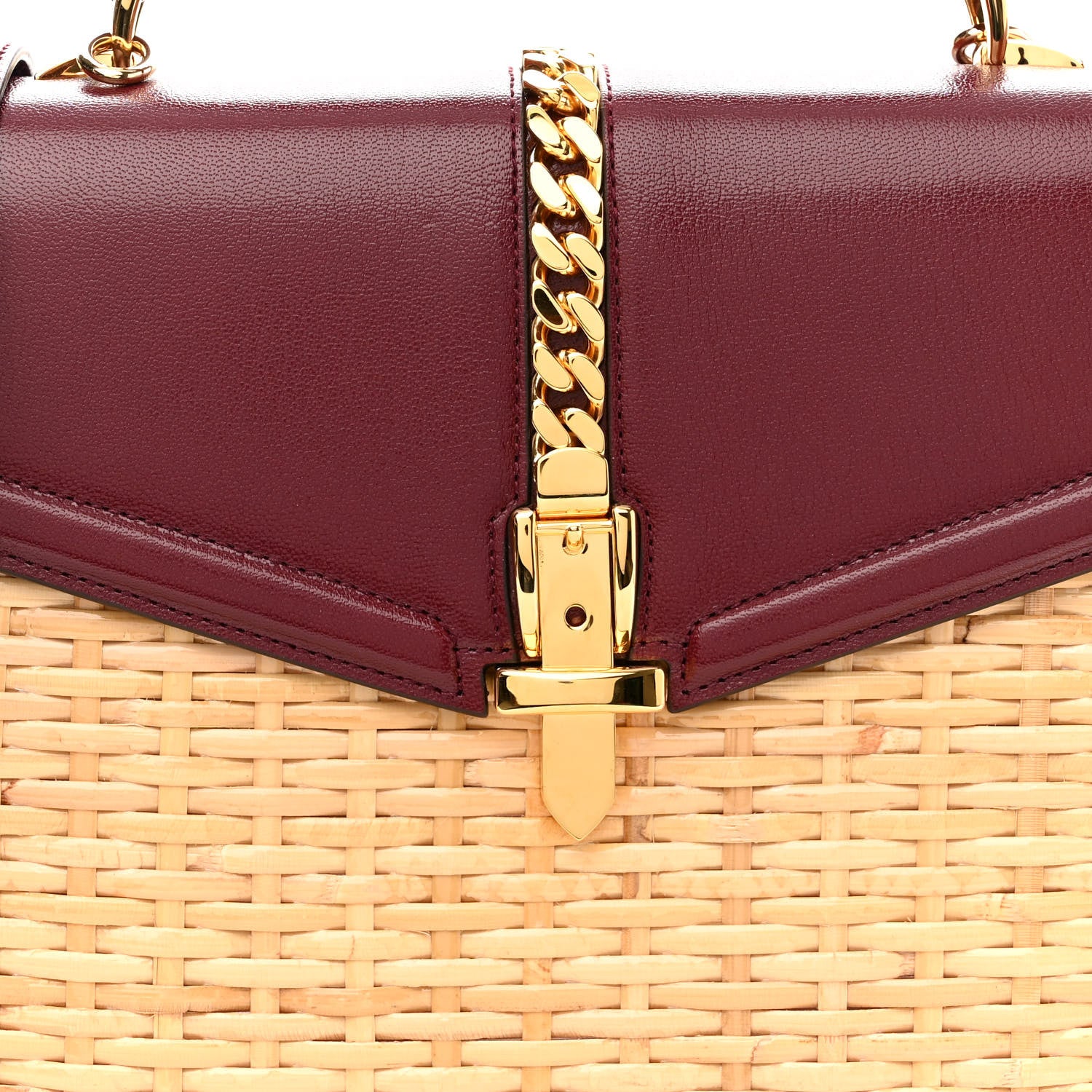 Gucci Wicker Calfskin Small Sylvie Top Handle Bag Naturale Rubicund 8 of 10