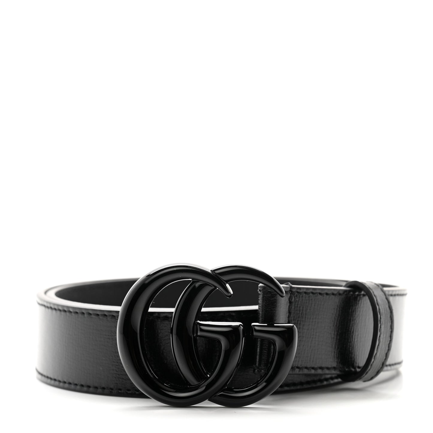 Azalea Calfskin Enamel Monochrome Double G 30mm Belt 75 30 Black