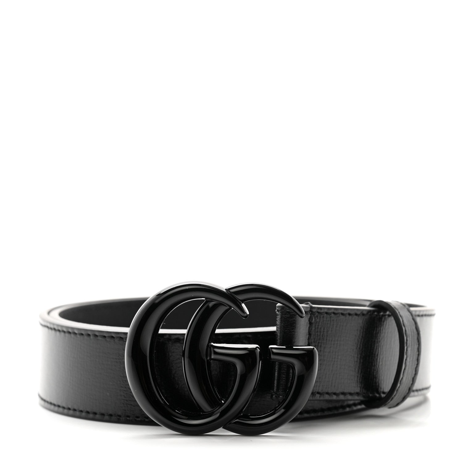 Gucci Azalea Calfskin Enamel Monochrome Double G 30mm Belt 75 30 Black 1 of 5