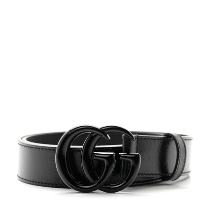Gucci Azalea Calfskin Enamel Monochrome Double G 30mm Belt 75 30 Black 1 of 5