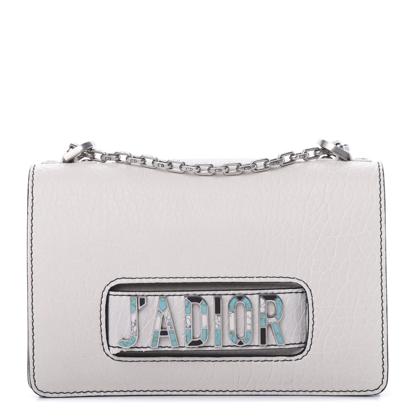 Canyon Grained Lambskin J'Adior Chain Flap Bag Off White