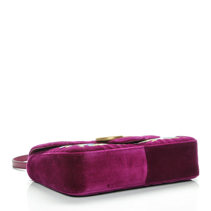 Gucci Velvet Matelasse Loved Embroidered Medium GG Marmont Shoulder Bag Fuchsia Violet Cyclamen 4 of 7