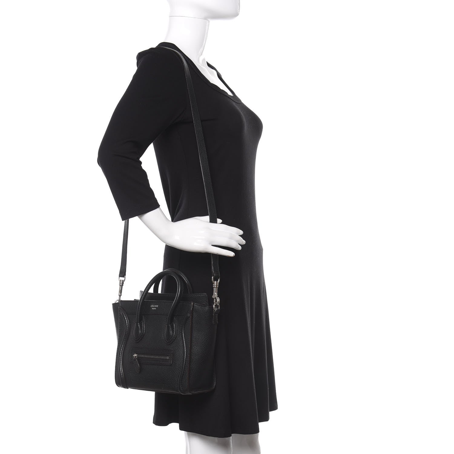 Celine Drummed Calfskin Nano Luggage Black 2 of 9
