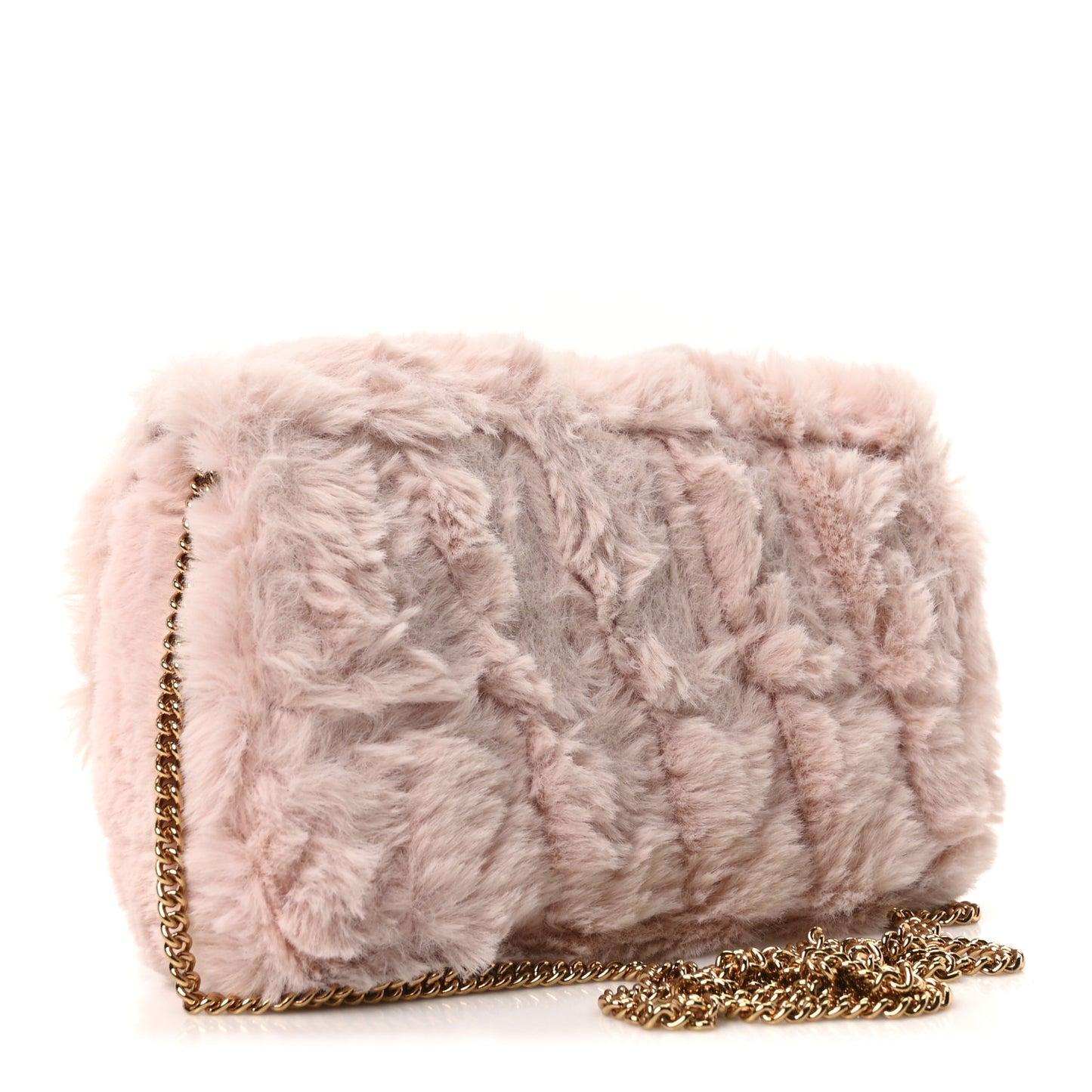 Faux Fur Quilted Virtus V Mini Chain Flap Shoulder Bag English Rose