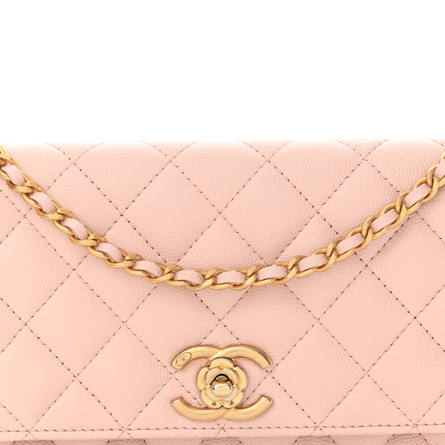 Chanel Caviar Quilted Camellia Wallet On Chain WOC Light Pink 9 of 11