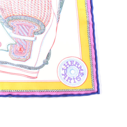 Hermes Silk Zouaves Et Dragons Pocket Square White Rouge Rose 2 of 4