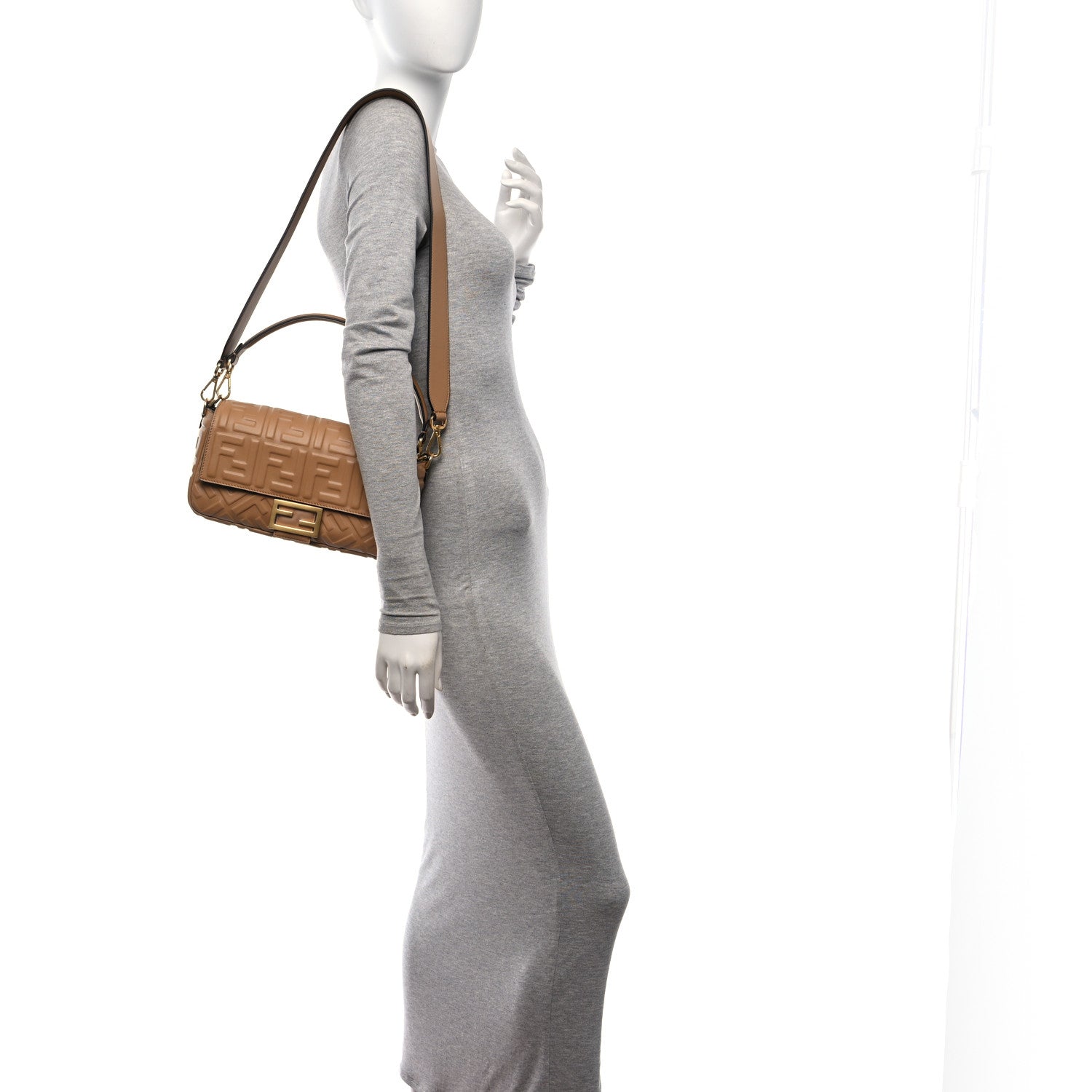 Fendi Nappa FF 1974 Embossed Baguette Miele Scuro 2 of 10