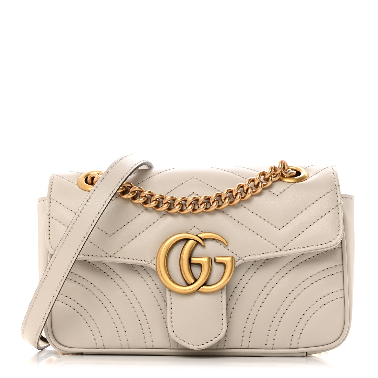 Gucci Calfskin Matelasse Mini GG Marmont Shoulder Bag Light Grey 1 of 11
