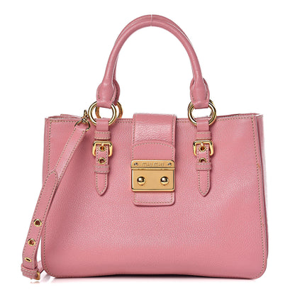 Miu Miu Goatskin Madras Shopping Tote Rosa 1 of 22