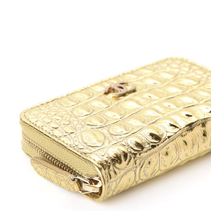 Chanel Metallic Calfskin Crocodile Embossed Cocodile Zip Coin Case Gold 5 of 10