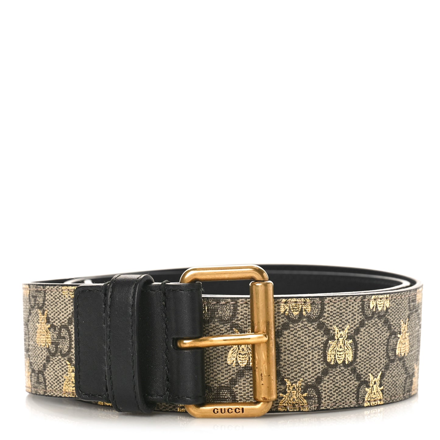 GG Supreme Monogram Bees Belt 85 34 Beige Oro Black