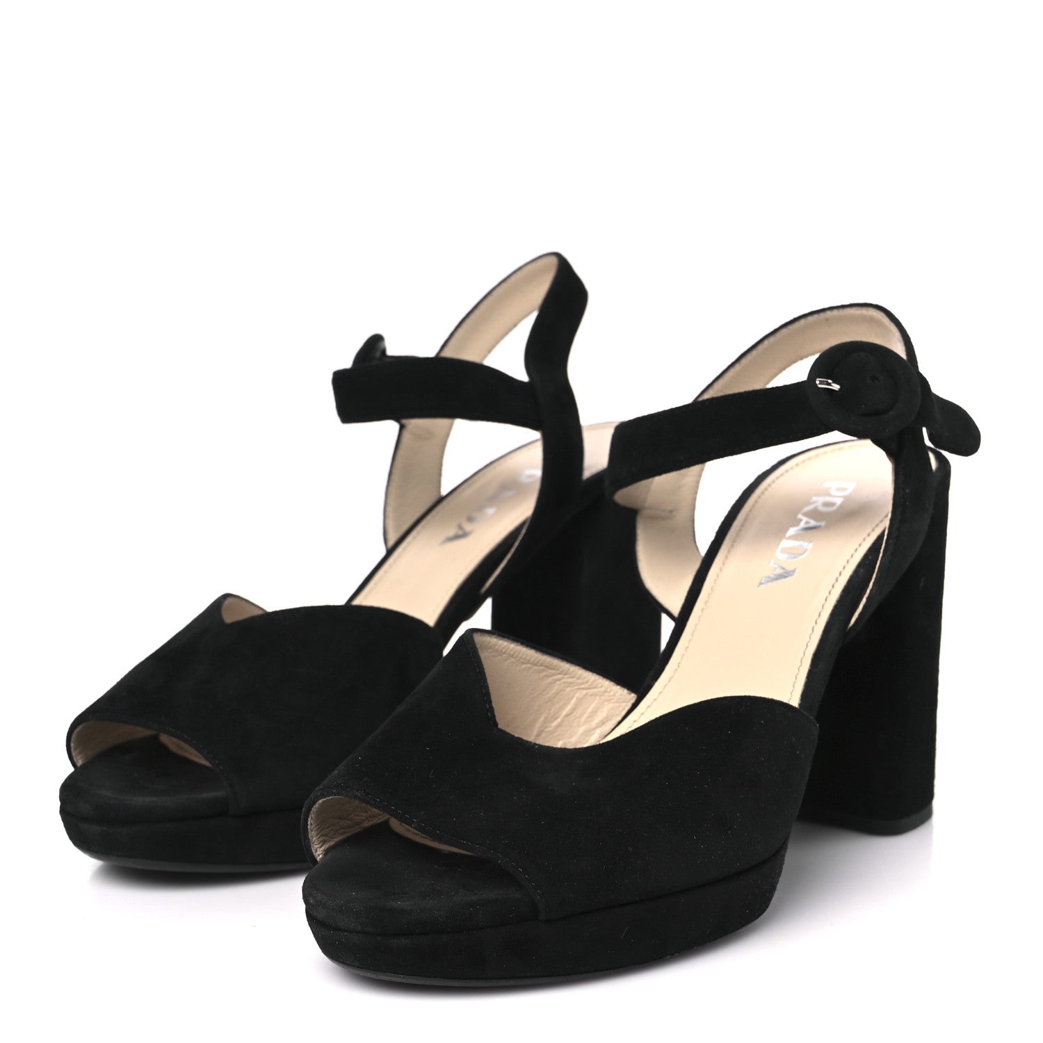 Prada Camoscio Crisscross Platform 95mm Sandals 38.5 Black 4 of 10