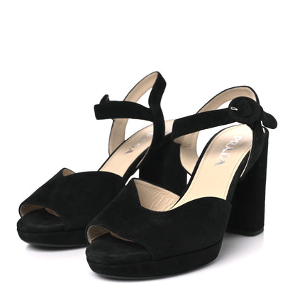Prada Camoscio Crisscross Platform 95mm Sandals 38.5 Black 4 of 10