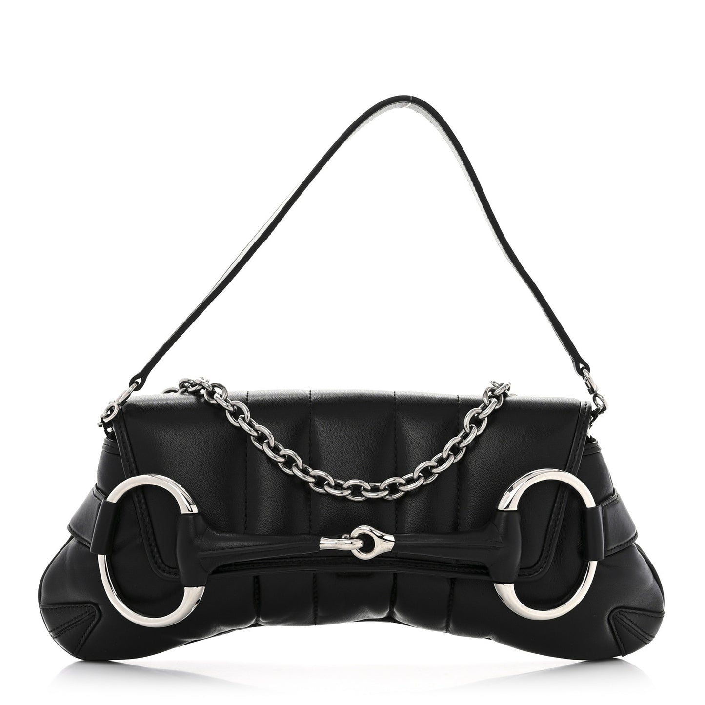 Nappa Vertical Matelasse Medium Maxi Horsebit Chain Shoulder Bag Black