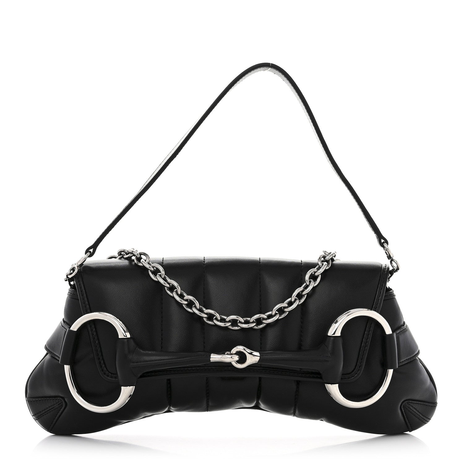 Gucci Nappa Vertical Matelasse Medium Maxi Horsebit Chain Shoulder Bag Black 1 of 10