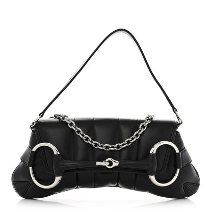 Gucci Nappa Vertical Matelasse Medium Maxi Horsebit Chain Shoulder Bag Black 1 of 10