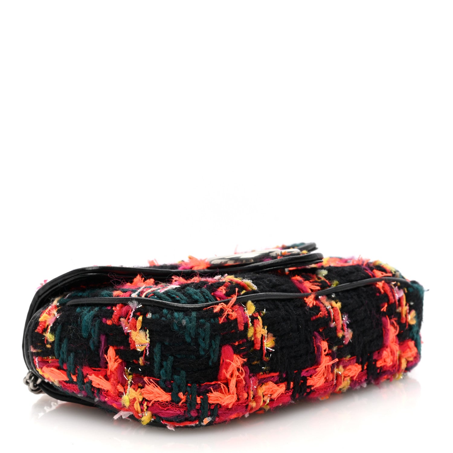 Gucci Tweed Calfskin Check Poule Super Mini GG Marmont Shoulder Bag Pink Petroleum Multicolor Black 4 of 10