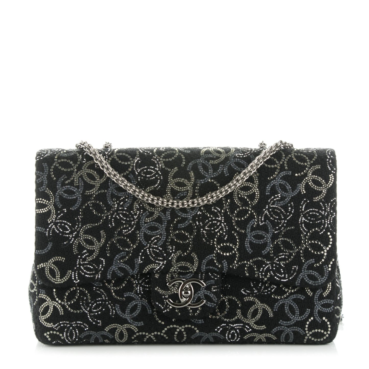 Tweed Strass Jumbo Pudong Flap Black