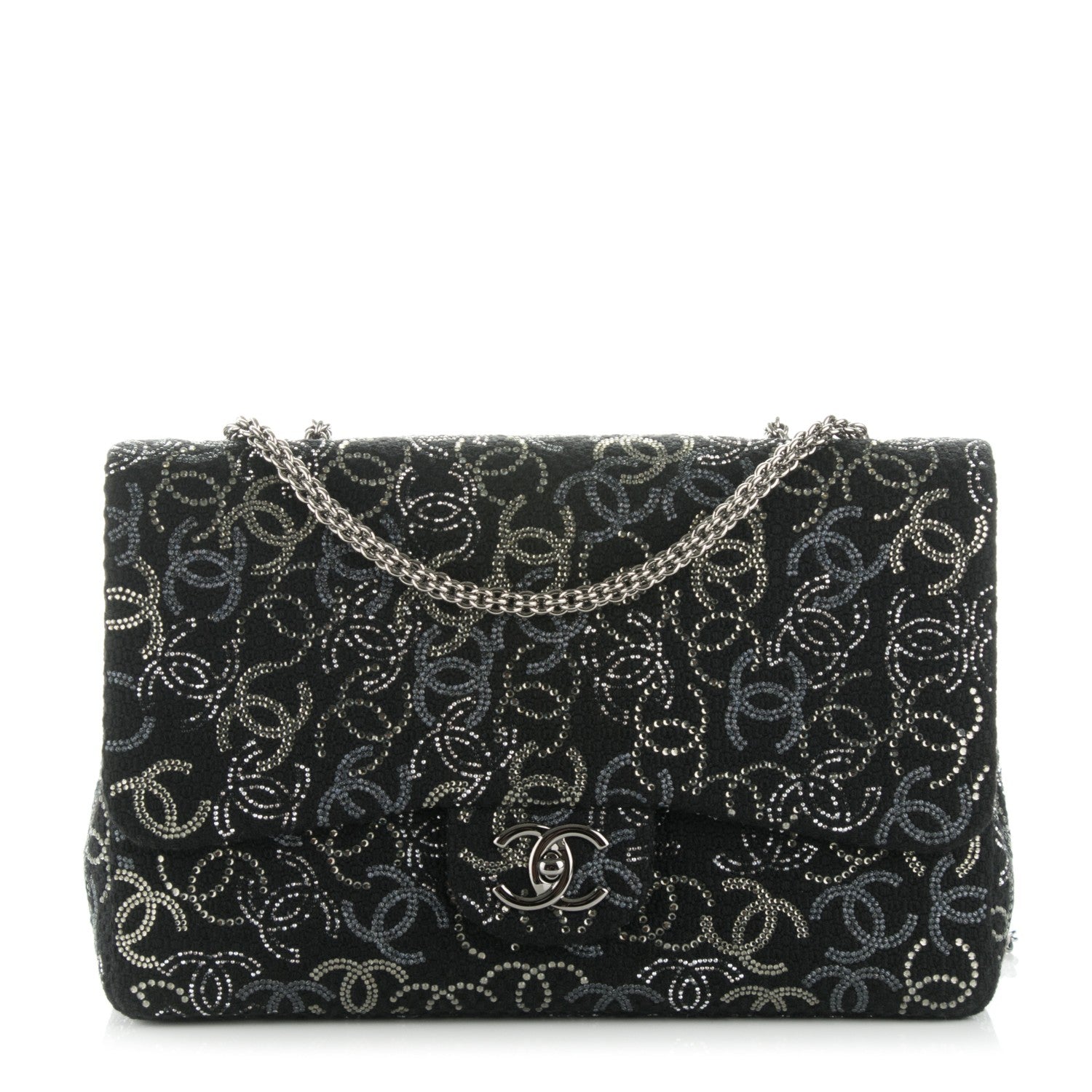 Chanel Tweed Strass Jumbo Pudong Flap Black 1 of 8