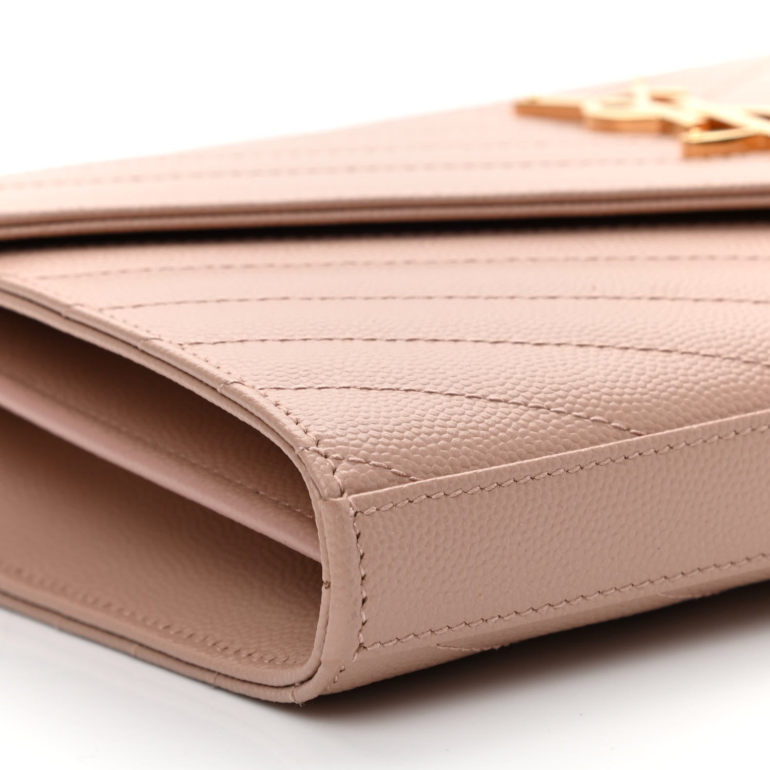Saint Laurent Grain De Poudre Matelasse Chevron Monogram Chain Wallet Pale Pink 7 of 8
