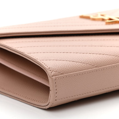 Saint Laurent Grain De Poudre Matelasse Chevron Monogram Chain Wallet Pale Pink 7 of 8